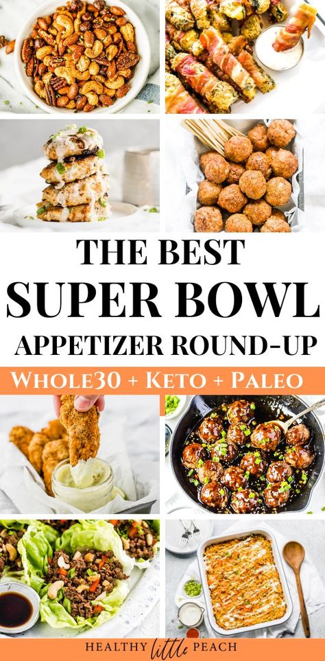 Need Super Bowl Appetizers ideas? This list that is filled with meatballs, chicken wings, dips, nuts and much more. All recipes are Whole30, Keto and Paleo. #superbowlappetizers #appetizers #whole30appetizers #ketoappetizers #healthysuperbowl #healthyappetizers #appetizerroundup Healthy Little Peach, Trophy Diy, Meatballs Chicken, Super Bowl Food Healthy, Super Bowl Appetizers, Whole 30 Snacks, Healthy Superbowl, Paleo Appetizers, Superbowl Food