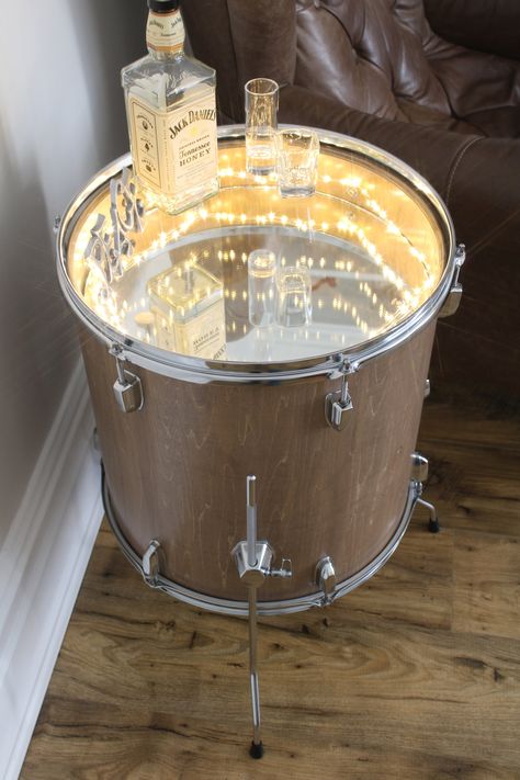 Beautiful when naked :). Stripped drum table in our #etsy shop: Unique Table or Gift for Drummers. https://etsy.me/3Nm3oCt #upcycled #drumtable #bedsidetable #upcycledfurniture #steampunkfurniture #smallsidetable #recycledfurniture Drum Set Repurpose, Bass Drum Coffee Table, Music Nightstand, Recycled Furniture Upcycling, Repurposed Drums, Upcycle Coffee Table, Unique Bedside Table Ideas, Upcycled Furniture Repurposed, Recycled Furniture Ideas