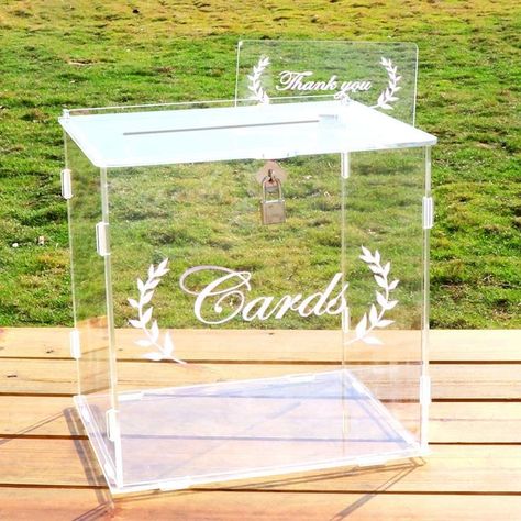 Kad Perkahwinan, Party Card Box, Acrylic Wedding Card, Gold Card Box Wedding, Card Box For Wedding, Graduation Card Boxes, Money Box Wedding, Fun Wedding Decor, Rustic Wedding Decorations