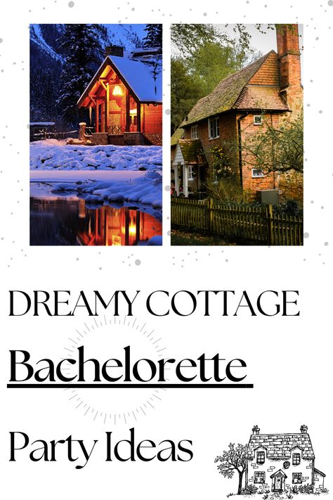 Image of two cottages, one with snow and a light on and one in the summer with greenery Disney Theme Bachelorette, Cottage Bachelorette Party, Cottage Bachelorette, Fall Bachelorette Party Ideas, Harry Potter Themed Bachelorette, Bachelorette Disney, Plan A Bachelorette Party, Destination Bachelorette Party, Destination Bachelorette