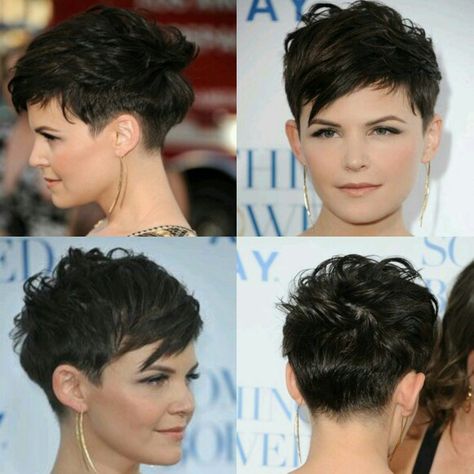 Ginnifer Goodwin Pixie Back, Pixie Hairstyles Dark Hair, Jennifer Goodwin Pixie, Ginnifer Goodwin Hair, Ginnifer Goodwin Pixie, Shaved Pixie Cut Edgy, Short Hair Pixie Cuts, Super Short Hair, Edgy Short Hair