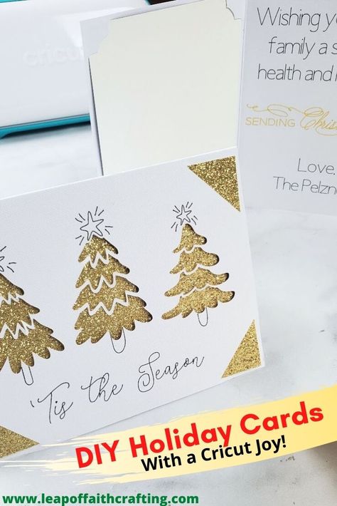 Cricut Christmas Cards With Photo, Cricut Joy Christmas Cards, Cricut Card Ideas, Cricut Joy Cards, Christmas Cards Cricut, Easy Holiday Cards, Diy Christmas Cards Cricut, Kids Christmas Craft Ideas, Circut Joy