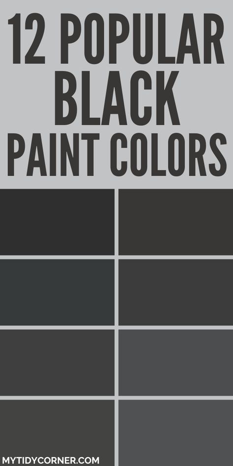 Collage of the best black paint colors from Behr, Benjamin More and Sherwin Williams. Dark Basalt Benjamin Moore, Best Benjamin Moore Black Paint Colors, Soft Black Paint Color Sherwin Williams, Black Wall With White Trim, Black Paint In Bedroom, Black Bedroom Wall Paint, Benjamin Moore Midnight Dream, Dark Boho Bedroom Paint Colors, Best Benjamin Moore Black