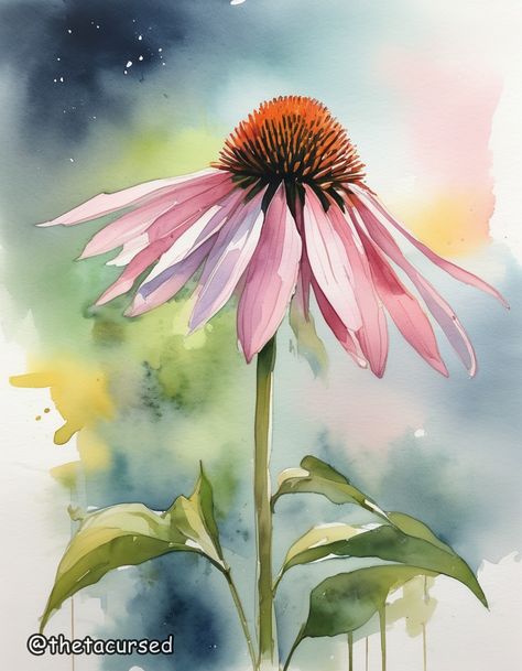 Cone Flowers Watercolor, Botanical Photos, Flower Hd, Loose Watercolor Paintings, Whimsical Art Paintings, Watercolor Art Landscape, Watercolor Postcard, Art Fan, Watercolour Flowers