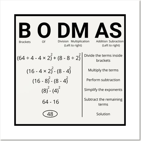 BODMAS Acronym Meaning And Problems Example With Answers - Mathematical Order Of Operations Rule - Posters and Art Prints | TeePublic Bodmas Rule, Order Of Operations, Islamic Information, Math Methods, Math Geometry, Year 5, Geometry, Meant To Be, Cricut