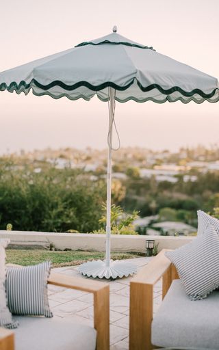 Home Designer Seasonal | Moda Operandi Business And Pleasure, Al Fresco Dinner, Pool Umbrellas, Umbrella Cover, House Yard, Mediterranean Food, Green Business, Outdoor Cover, Holiday House