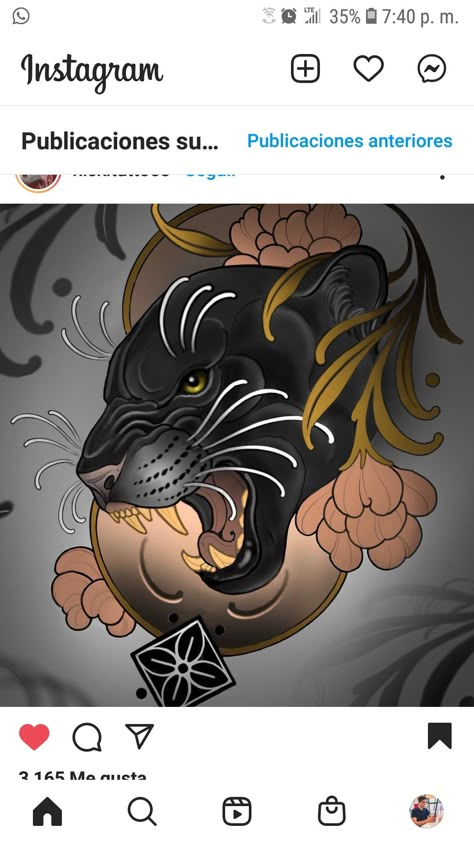 Black Cat Neotraditional Tattoo, Neo Trad Panther, Neotrad Animal Tattoo, Neo Traditional Panther Tattoo, Neotrad Tiger, Crawling Panther Tattoo, Full Tattoo Design, Leopard Tattoo Ideas, Traditional Panther Tattoo