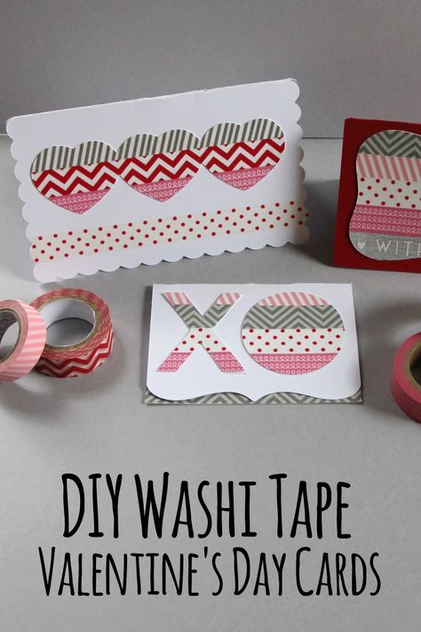 DIY Washi Tape Valentine's Day Cards Easy Valentines Day Cards, Unique Valentines Cards, Cute Valentines Day Cards, Diy Washi Tape, Valentines Day Cards Diy, Washi Tape Projects, Diy Holiday Cards, Easy Valentines, Washi Tape Cards