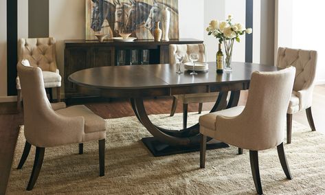 Oblong Dining Table, Oblong Table, Tufted Dining Chairs, Hickory Furniture, Dining Room Buffet, Oval Dining Table, Dining Stools, Elegant Dining Room, Oval Table Dining