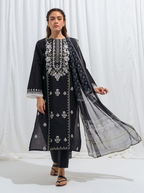 Beechtree Monochrome Lawn - Night Bloom-Embroidered -3P - - Recently Restocked Buy Now https://www.thefashionstation.in/product/beechtree-monochrome-lawn-night-bloom-embroidered-3p/ Monochrome Suit, Latest Salwar Suits, Monochrome Makeup Look, Pakistani Suit, Salwar Suits Online, Suit Women, Lawn Suits, Pakistani Suits, Brand Store