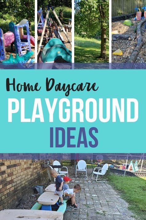 Outside Daycare Ideas Play Areas, Small Space Playground, Home Daycare Outdoor Play Area, Home Daycare Backyard Ideas, Daycare Outside Play Area, Home Daycare Outside Play Area, Infant Outdoor Play Area Daycare, Daycare Backyard Ideas, Home Daycare Playground