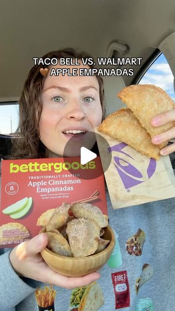 Morgan Chomps on Instagram: "TACO BELL VS. WALMART: CARAMEL APPLE EMPANADAS 🍏🤎 @tacobell

#tacobell #walmartfinds #fastfood #caramelapples #caramelappleempanada #empanadas #applepie #dessert #copycatrecipe #dupe #bettergoods #walmarthaul #newfood #caramel #snackreview #tastetest #foodreview #groceryshopping #airfried" Empanadas Apple, Caramel Apple Empanadas, Taco Bells, Apple Empanadas, Walmart Finds, Taco Bell, Caramel Apple, Taste Testing, Food Reviews