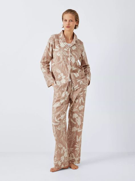 John Lewis Botanical Leopard Brushed Cotton Pyjama Set, Caramel/Ivory Leopard Design, Revere Collar, Cotton Pajama Sets, Women Nightwear, Collar Pattern, Cotton Pyjamas, Pyjama Set, Brushed Cotton, Nightwear