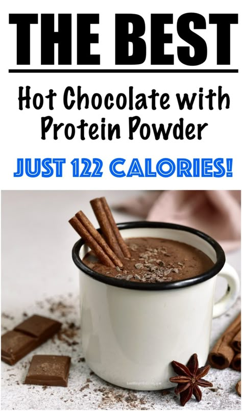 Homemade Hot Chocolate with Protein Powder {JUST 122 CALORIES} Chocolate Protein Powder Drink Recipes, Diy Protein Hot Chocolate, Hot Chocolate With Protein Powder, Hot Protein Shake, Premier Protein Hot Chocolate, High Protein Hot Chocolate, Protein Hot Cocoa, Choc Protein Powder Recipes, Protein Powder Hot Chocolate