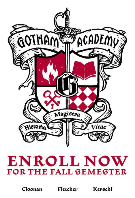 Gotham Academy crest Dc City, Gotham Academy, Academy Logo, Batman Beyond, Batman Universe, Batman Family, Bat Family, Gotham City, Superwholock