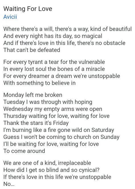 Avicii Avicii Waiting For Love, Monday Left Me Broken, Love Lyrics, Waiting For Love, Avicii, Lost Soul, For Love, The Dreamers, To Share