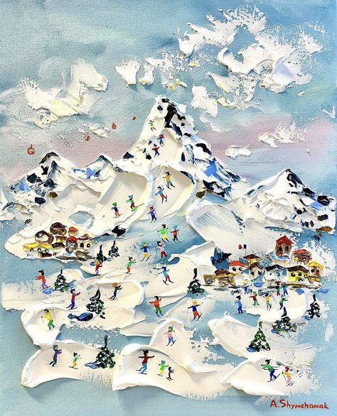 Skiing Painting, Aspen Skiing, Impasto Paintings, Glass Art Installation, Alevel Art, Tahoe Cabin, Art Intervention, Collage Sculpture, Nature Paper