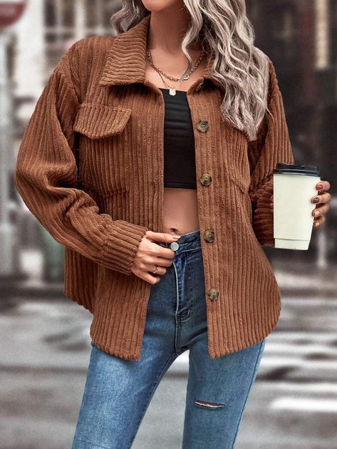 Corduroy Flap Pocket Coat | SHEIN EUR Coat Pocket, Kids Sleepwear, Outerwear Women, Flap Pocket, Fashion Online Shop, Women's Fashion Dresses, Fashion Pants, Online Fashion, Women Clothing