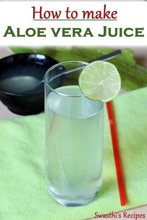 How to make aloe vera juice at home - This detailed post will help you to make your own aloe vera juice at home with simple and basic ingredients. Making juice at home is more hygienic & economical so we never drink any kind of juice either in eateries, cafes or juice bars. This aloe vera juice is one such beverage we drink at times when on a health spree. Growing up I would see the middle aged and the elderly women in our neighborhood knock our doors asking for a leaf from the aloe Vera ... How To Prepare Aloe Vera To Eat, Aloe Vera Juice Recipes, Aloe Vera Juice Benefits, Aloe Vera Juice Drink, Juice Bars, Aloe Vera Drink, Healthy Nutrition Plan, Medicine Tips, Aloe Juice