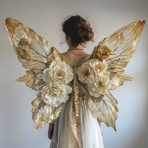 Wings Made Of Flowers, Flower Wings, Curly Hair Sew In, Victoria Secret Wings, Giles Deacon, Fantasy Outfits, Gala Ideas, Butterfly Costume, Halloween Idea