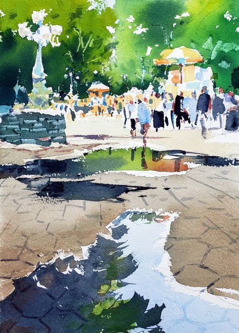 Watercolor Blog, Set Design Theatre, Central Park Nyc, Park In New York, Rain Storm, City Illustration, Water Reflections, New York Art, Urban Sketching