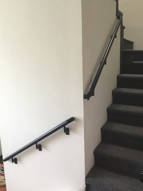 Promenaid 13 ft. Handrail Kit - Complete Indoor/Outdoor Hand Rail for Steps – Shipped in 2 Pieces with a Splice - Black Anodized Aluminum with 6 Black Wall Brackets + ADA Endcaps – 1.6” Round - Amazon.com Hand Rail, Black Wall, Anodized Aluminum, Wall Brackets, Black Walls, Indoor Outdoor, Garage, Wall, Black