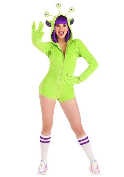 PRICES MAY VARY. STRETCH VELVET FABRIC: Soft and comfortable stretch velvet for a snug fit ZIPPER FRONT: Front zipper allows for easy on and off FUN ALIEN DETAILS: Hood has ears and bendable fabric-covered eye stalks MATCHING GLOVES: Gloves feature elongated fingers for an alien look PERFECT FOR COSTUME PARTIES: Ideal for themed events and Halloween fun Are you looking for an out-of-this-world outfit that's comfy and cute? If so, you should check out our Cozy Alien Women's Costume, exclusively m Cowboy Alien Costume, Galaxy Costume Women, Diy Alien Costume Women, Alien Grunge, Space Alien Costume, Alien Costume Women, Alien Costumes, Karate Kid Costume, Alien Superstar