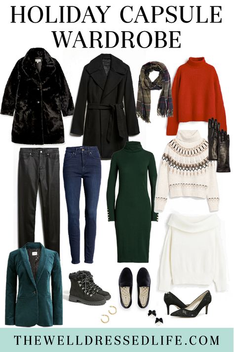 Christmas Capsule Wardrobe, Black Capsule Wardrobe, Holiday Capsule Wardrobe, Clothing Wardrobe, Festive Outfits, Packing Clothes, Plus Size Fall Outfit, Outfit Styling, Deep Autumn