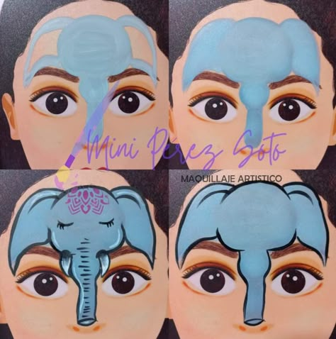 Elephant Face Painting, Face Paints For Kids, Elephant Face Paint, Circus Face Paint, Face Painting For Beginners, Step By Step Face Painting, Face Painting Step By Step, Monkey Face Paint, Animals Face Painting