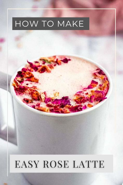 This rose latte is great when you want a caffeine-free hot drink. Dairy free, sugar free and made with rose water, it uses just 5 ingredients and tastes like a hug in a mug! Rose Latte Recipe, Business Drinks, Nonalcoholic Party Drinks, Rose Latte, Vegan Drinks Recipes, A Hug In A Mug, Easy Rose, Vegan Hot Chocolate, Hug In A Mug