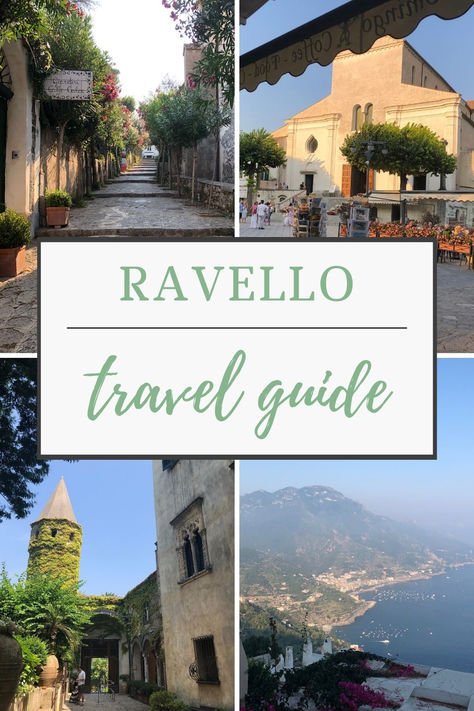 Ravello Travel Guide: How to Visit the Most Enchanting Hidden Gem of Italy! Including four pictures from around Ravello. The Ravello Cathedral, stone steps lined with trees, Villa Cimbrone entrance, view of the sea and mountains. Cliffside Town, Ravello Italy, Romantic Vacations, The Amalfi Coast, Hidden Gem, Amalfi Coast, Travel Bucket List, Travel Bucket, Amalfi