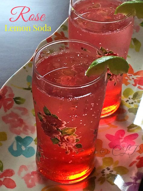 Rose lime soda | Summer soda recipe | Rose syrup drink recipe Rose Syrup Recipe, Pink Lemonade Recipes, Summer Drink Recipe, Green Drink Recipes, Rose Syrup, Indian Drinks, Lemon Soda, Rose Flavored, Soda Recipe