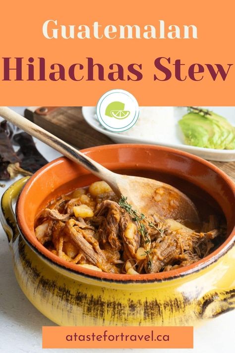 Hilachas is a traditional Guatemalan stew featuring shredded beef simmered in a lightly-spiced, tomato sauce with tender potatoes. This delicious dish is famous throughout Guatemala. Like most comfort foods, it takes time to prepare but it's totally worth the effort! Shredded Beef Stew, Guatamalan Recipes, Guatemala Food, Beef Soups, Hygge Food, Beef Stews, Meat Board, Hispanic Dishes, Guatemalan Recipes