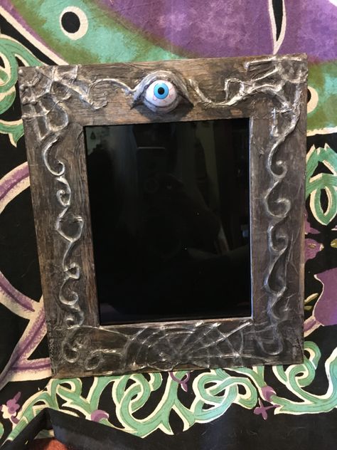 Diy Black Mirror, Long Mirror Diy, Black Scrying Mirror, Mirror With Frame, Hot Glue Art, Gothic Mirror, Scrying Mirror, Long Mirror, Mirror Frame Diy