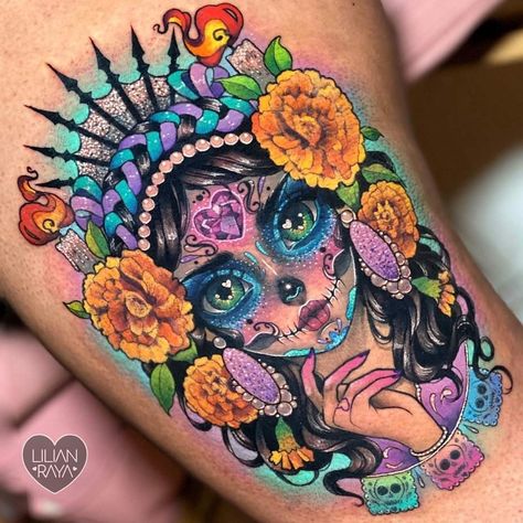 Girly Skull Tattoos, Mexican Skull Tattoos, Sugar Skull Girl Tattoo, Sugar Skull Tattoo, Mexican Tattoo, Catrina Tattoo, Skull Girl Tattoo, Mexican Art Tattoos, Sugar Skull Girl