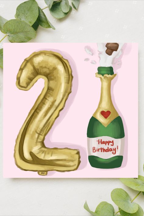 21st birthday card !! Hand drawn- pink- champagne- champagne glasses- gold foil balloon- Happy Birthday- digital art- digital download- cute and girly- bestfriend birthday gift- cards for her 21st Card Ideas, 21st Birthday Card Ideas, 21st Birthday Card, Gold Foil Balloons, 21st Birthday Cards, Birthday Gift Cards, Birthday Gifts For Best Friend, Pink Champagne, Champagne Glasses