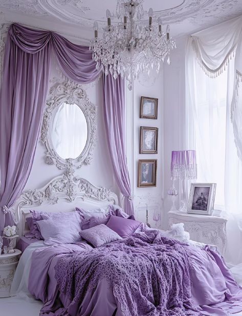 Bedroom Ideas Lavender, Girly Pink Bedroom, Bedroom Purple, Royal Bedroom, Elegant Bedroom Decor, Purple Room Decor, White Bedroom Decor, Dream Bedroom Inspiration, Purple Bedrooms