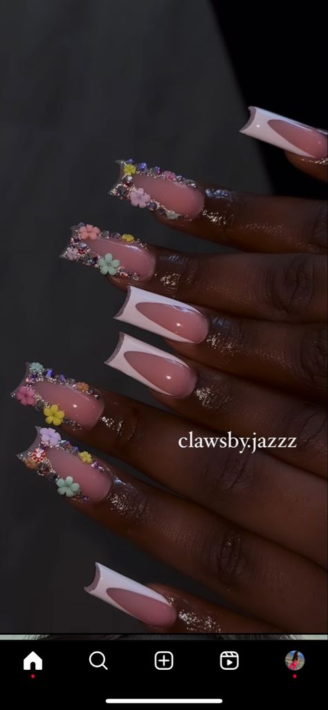 Spring Break Nails, Hard Nails, Broken Nails, Nails Design With Rhinestones, Colored Acrylic Nails, French Tip Acrylic Nails, Dope Nail Designs, Short Square Acrylic Nails, Long Acrylic Nails Coffin