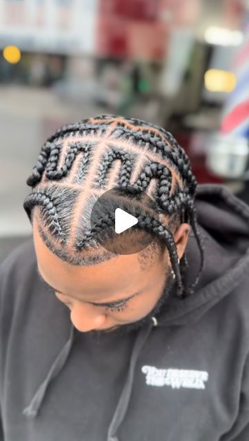 Men Braids With Designs, Popsmoke Hairstyles For Men, Popsmoke Braids Men Short Hair, Cross Over Braids Men, Wavy Cornrows Men, Braids To The Side Men, Men Side Braids, Popsmoke Braids Men, Black Man Braids Hairstyles