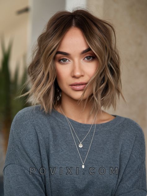 Chestnut brown hair 2025: 33 Ideas with Balayage and Highlights Perfect for Short and Long Styles Layered Wavy Bob, Bangs Layers, Chestnut Brown Hair, Wavy Bangs, Hair Color Asian, Curly Styles, Wavy Lob, Layered Bob Short, Curl Defining Cream