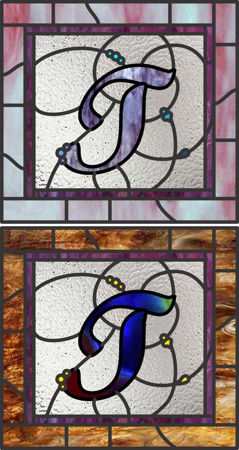 decorative, patterns, stained glass alphabet, letter T, english, script fancy Stained Glass Initials, Medieval Alphabet, Medieval Stained Glass, Alphabet Patterns, The Letter T, Custom Stained Glass, Glass Designs, Stained Glass Designs, Glass Projects