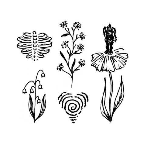 Indie Flower Tattoo, Simple Practice Tattoos, Tiny Fine Line Tattoos, Tattoo Of Ribcage, Earthy Doodles, Flower Heart Tattoo, Witchy Doodles, Small Flower Drawings, Doodle Plants