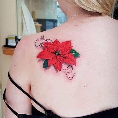 Poinsettias Tattoo, Pointsetta Tattoo Flower, Flower Dog Tattoo, Poinsettia Tattoo, Bday Tattoo, 23 Tattoo, Christmas Tattoos, Winter Tattoo, Community Tattoo