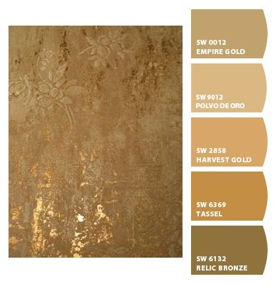 Yellow And Brown Kitchen Ideas, Golden Brown Wall Paint, Gold Paint Colors For Walls, Saffron Paint Color, Rustic Gold Wall Paint, Gold Paint Swatch, Tuscan Orange Paint, Faux Finishes For Walls, Gold Paint Colors