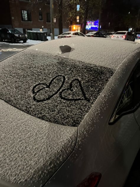 #snow #car #heart #night Car In Snow, Car Night, Car Snow, Snow Night