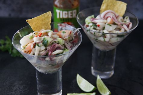 Quick Tiger Ceviche Fresno Chili, Sweet Heat, Spanish Onion, Lime Zest, Company Meals, Latest Recipe, Stuffed Jalapeno Peppers, Food Store, Minced Garlic