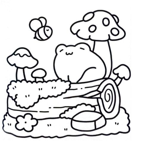 Goblincore Coloring Pages, Cartoon Art Coloring Pages, Cute Mushroom Coloring Pages, Simple Bold Coloring Pages, Easy Bold Coloring Pages, Bold And Easy Coloring Pages, Coloring Pages Aesthetic Coquette, Cute Simple Coloring Pages, Y2k Coloring Pages People