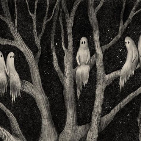 Haunted Tree, Spooky Tree, Sitting In A Tree, Spooky Trees, Halloween Tattoos, Tree Drawing, October 31, Tree Tattoo, The Ghost