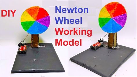 how to make newton color wheel working model using dc motor science project | diy pandit Physics Working Model Project, Biology Science Fair Projects, Science Project Working Model, Science Model, Cool Science Projects, Physics Projects, Exhibition Models, Science Models, Working Model