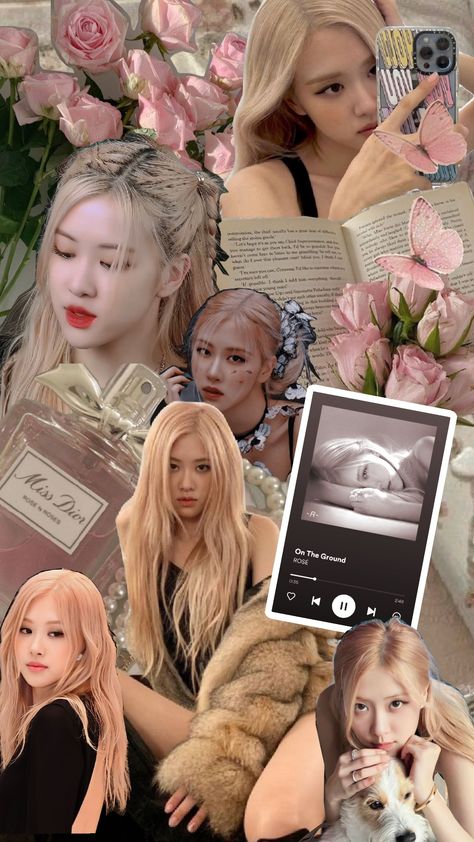 Rosé #blink #rose Rose From Blackpink Wallpaper, Rose Coquette Wallpaper, Rose Asthetics Wallpaper, Black Pink Rose Wallpaper, Cute Rose Wallpaper, Rosie Wallpapers, Kpop Pink Wallpaper, Rose Wallpaper Blackpink, Rosé Collage